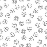 Vector seamless pattern of pulse, cardiogram, medical cross on white background. It can be used for printing on various surfaces