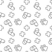 Seamless pattern of pills, paw, medical cross. Suitable for shops, web sites and applications, media, backgrounds vector