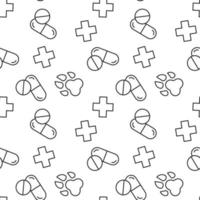 Seamless pattern of pills, paw, medical cross. Suitable for shops, web sites and applications, media, backgrounds vector