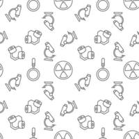 Seamless vector repeating pattern of microscope, International Hazard sign, face mask from radiation. It can be used for web sites, apps, clothes, covers, banners etc