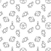 Seamless vector repeating pattern of microscope, International Hazard sign, face mask from radiation. It can be used for web sites, apps, clothes, covers, banners etc