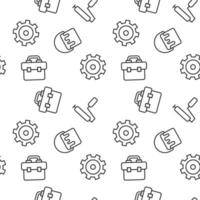 Vector seamless pattern of gear, cogwheel, paint roller, bucket with dye on white background. It can be used for textile, backgrounds, placards, banners, backgrounds