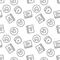 Vector seamless pattern of house, phone book, clock on white background. It can be used for textile, backgrounds, placards