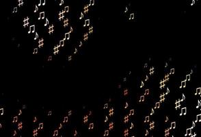 Dark Yellow, Orange vector background with music symbols.