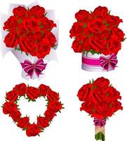 red rose bouquet bundle vector set for the love one