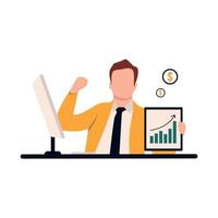 illustration of happy and happy man getting work result increase vector