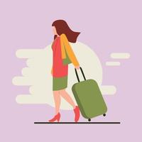 vector illustration with the concept of a woman traveling with a suitcase
