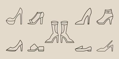 set bundle shoes woman with line art style logo vector icon design. business symbol template illustration