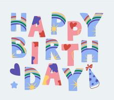 Happy Birthday, gorgeous lettering written with elegant calligraphic font or script and decorated with cap. vector