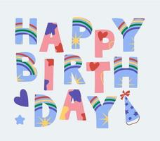 Happy Birthday, gorgeous lettering written with elegant calligraphic font or script and decorated with cap. vector