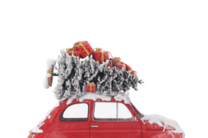 Ready to xmas with 3d rendering of christmas tree on the roof of a vintage car png