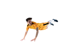 Football striker  player with yellow team suit jumps png