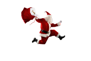 santa claus runs fast to deliver all gifts for christmas png