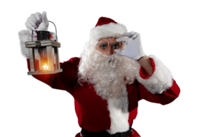 dudoso Papa Noel claus con un Clásico linterna png