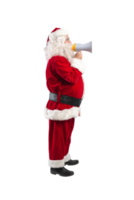 santa claus speaks into a megaphone for a christmas announcement png