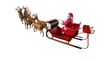 Santa Claus pronto per consegnare regali con slitta con renna png