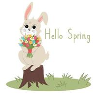 Rabbit with spring bouquet vector