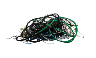 Heap of isolated electrical cable residues. confusion concept png