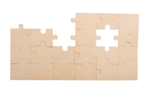 Puzzle wall with missing piece. concept teamwork, partnership, integration png