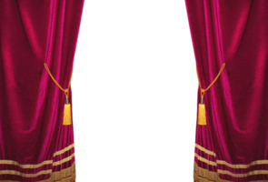 Red velvet cinema and theater curtains, concept of show png