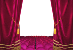 Red velvet cinema and theater curtains, concept of show png
