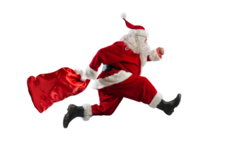 santa claus corre velozes para entregar todos presentes png