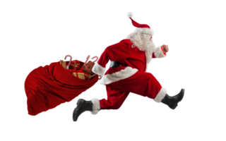 santa claus corre velozes para entregar todos presentes png