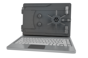 Safe on a laptop. concept of hacking and data security system. 3d rendering png