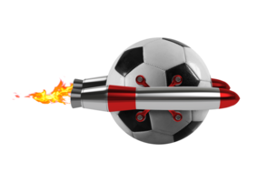 Isolated soccerball goes fast attached to a rocket png