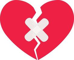 Broken heart and crack fixed with bandage. Breakup and heartbreak symbol. vector
