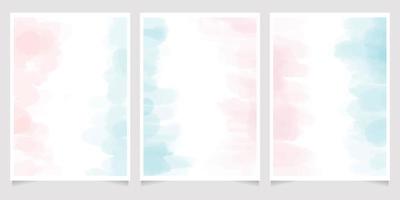 abstract loose blue and pink watercolor background for wedding invitation card template layout 5x7 vertical vector