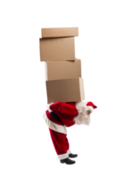 santa claus carry a stack of boxes for christmas png