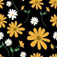 flower pattern on black background. florsl seamless pattern in doodle style. vector