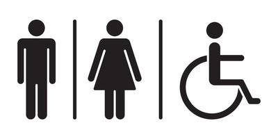 masculino, hembra y Desventaja baño firmar icono, Area de aseo firmar icono aislado. vector