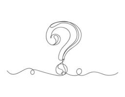 Question mark, one line continuous drawing of a question mark linear background vector illustration.