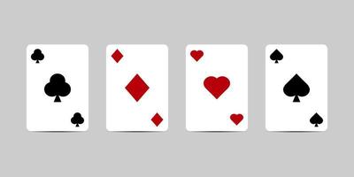 Playing cards icon set, Clubs, Diamonds, Hearts, Spades cards in flat style design with shadow effect isolated on grey background. vector