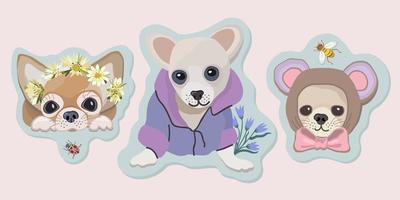 Vector set with little dogs. Stickers in soft pastel colors.