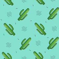 seamless pattern with exotics cactus plants and turquoise color background vector