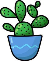 Vector doodles cactus, plant in a flower blue pot