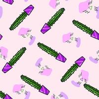 seamless pattern with cacti with a long stem in a purple pot on a purple background vector