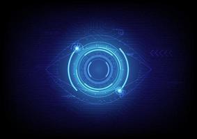 Background technology abstract blue eyes Tech circles of various sizes in lines and dots and bright lights below with electronic circuits have elements on a blue gradient background. vector