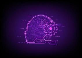 abstract background future technology artificial intelligence robot learning imagination It has a bright face and cogs. Hi-tech pattern inside Elements and circuits on a bright purple background vector
