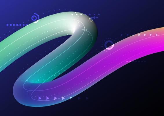 Hi-tech background The 3d pipes are flowing curves and beautifully blended with colors. There are several types of geometric elements on a gradient background.