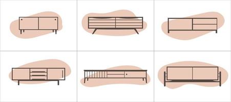 Furniture linear icons set in flat style. Cabinets vector illustration.