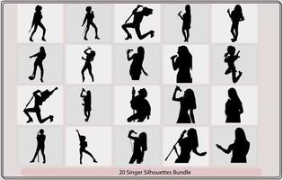 singers silhouette set vector,singing peoples silhouettes, vector