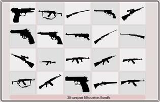 Big arsenal weapon,Weapons silhouette set,Set of Various Modern Weapons -Vector Silhouettes vector