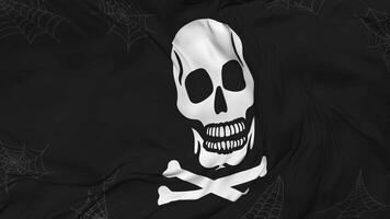 Scary Skull Flag, Danger Sign Flag Seamless Looping Background, Looped Bump Texture Cloth Waving Slow Motion, 3D Rendering video