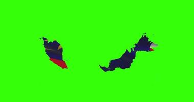 Malaysia country shape outline on green screen with national flag waving animation video