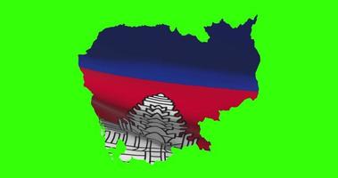 Cambodia country shape outline on green screen with national flag waving animation video