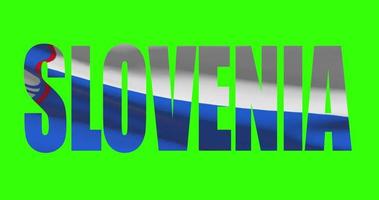Slovenia country lettering word text with flag waving animation on green screen 4K. Chroma key background video